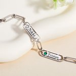 Personalizada Piedra de Nacimiento Familia Paperclip Pulsera de cadena con 1-4 nombres grabados Cumpleaños Día de la Madre de regalo para las mujeres