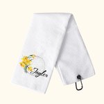 Personalized Soft Birth Flower Ladies Golf Towel with Name and Hanging Clip Super Absorbent Birthday Gift for Golf Lover
