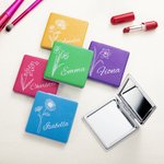 Personalized Line Birth Flower Folding Pocket Compact Mirror with Name Multicolour Makeup Tools Birthday Bridesmaid Gift for Her