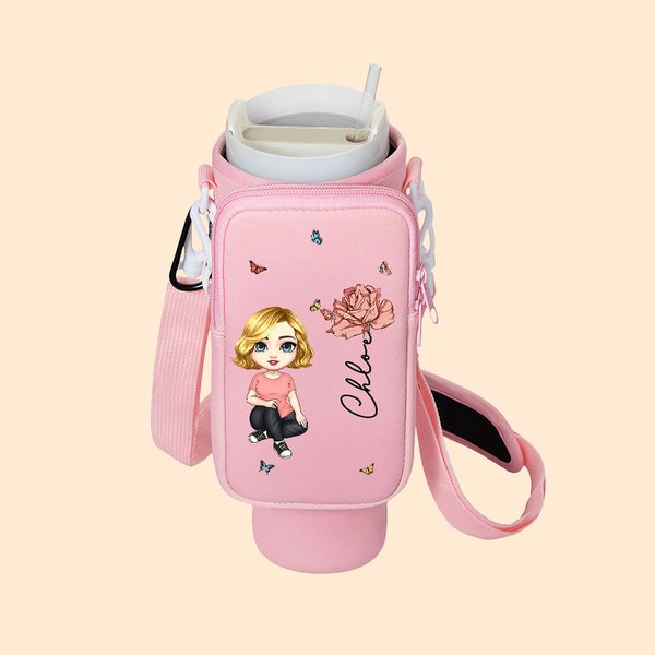 Personalizzato carino Cartoon nascita fiore farfalla porta borraccia con custodia rimovibile per 40 oz Stanley Tumbler regalo di compleanno per la mam