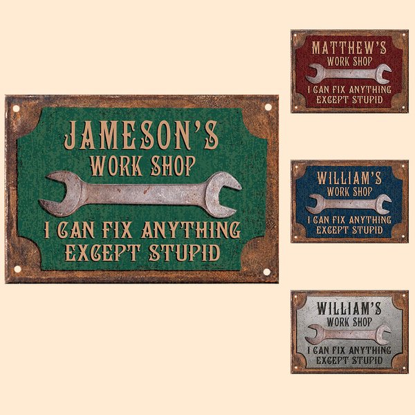 Panneau de Garage en Métal Personnalisé avec Nom pour la Fête des Pères Cadeau d'Anniversaire pour Lui