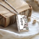 Personalised Hidden Secret Message Envelope Locket Necklace Colourful with Enamel Flowers Engraved Name Birthday Mother's Day Gift for Her