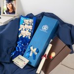 Personalized Cute Stuffed Flower Plush Bear Ribbon Bow Bouquet with Gift Box and Greeting Card Class of 2026 Graduation Party Gift for Graduates