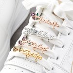 Coppia personalizzata di lacci in acciaio inox acquerello nascita fiore fibbie per scarpe con nome regalo di compleanno per lei
