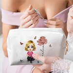 Gepersonaliseerd Geboortebloem Schattig Vrouwen Meisje Cosmetisch Tasje met Naam Verjaardag Verjaardagscadeau voor haar