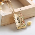 Personalised Hidden Secret Message Envelope Locket Necklace Colourful with Enamel Flowers Engraved Name Birthday Mother's Day Gift for Her