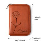 Personalised Birth Flower Name Leather Notebook Organizer with Notebook and Pen Storage Travel Accessory Birthday Gift for Travel Lovers
