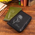 Personalised Birth Flower Name Leather Notebook Organizer with Notebook and Pen Storage Travel Accessory Birthday Gift for Travel Lovers