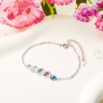 Bracelet Personnalisé avec 1-6 Pierres de Naissances et Noms Gravés Cadeau Noël Anniversaire pour Maman Grand-Mère Famille