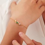 Bracelet Personnalisé avec 1-6 Pierres de Naissances et Noms Gravés Cadeau Noël Anniversaire pour Maman Grand-Mère Famille