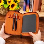Personalised Birth Flower Name Leather Notebook Organizer with Notebook and Pen Storage Travel Accessory Birthday Gift for Travel Lovers