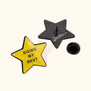 Personalised Doing My Best Pin Glittery Gold Star Brooch with Backside Text and Rainbow Card Encouraging Birthday Gift for Friend Colleagues Family