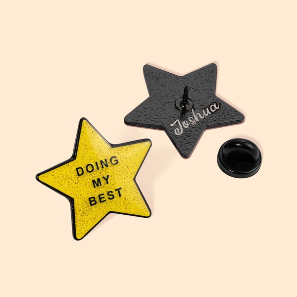 Personalisierte Doing My Best Pin Glittery Gold Star Brosche mit Rückseitentext und Regenbogen-Karte ermutigend Geburtstagsgeschenk für Freund Kollegen Familie