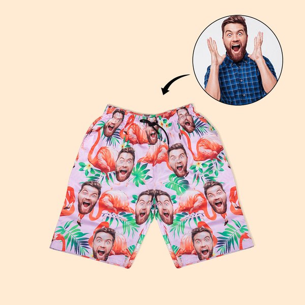 Personalizzato viso foto frutti fenicotteri palma rapida asciugare uomini Swim Trunk vacanze estive essenziali festa del papà regalo di compleanno per
