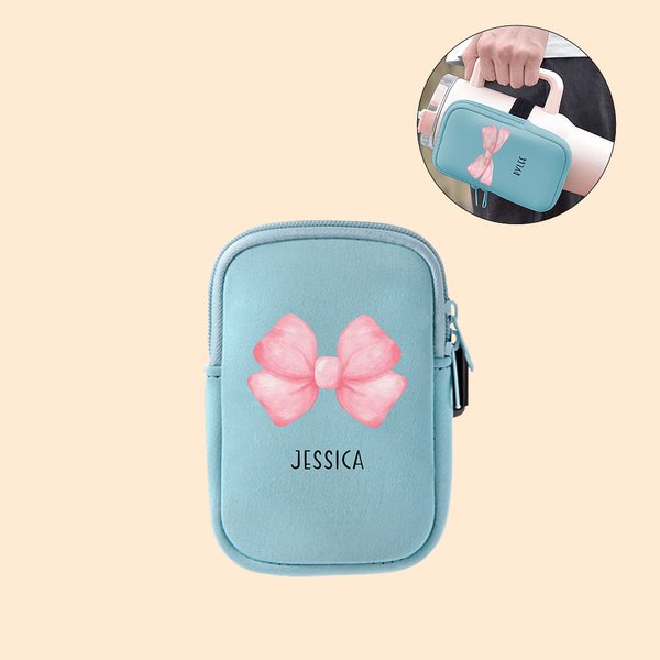 Gepersonaliseerde Roze Coquette Strik Naam Waterdichte Waterfles Zakje met Verstelbare Gesp voor Stanley Cup Accessoires Verjaardagscadeau voor Haar