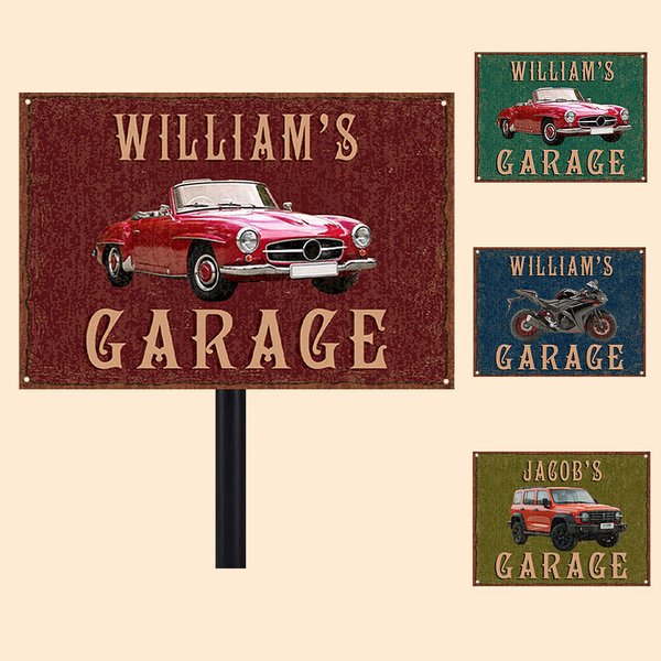 Personalisierte Retro Auto Foto Metallschild mit Text Garage Werkstatt Dekoration Vatertag Geschenk für Autoliebhaber