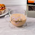 Personalised Love 16oz Glass Coffee Cup Set with Coaster and Name Birthday Housewarming Gift for Women