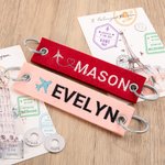 Personalised Embroidered Name Travel Felt Keychain with Engraved Text Ring Birthday Anniversary Gift for Traveller