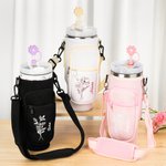 Spersonalizowana wodoodporna torba na butelkę wody Birth Flower Carrier Bag na 40 uncji Stanley z regulowanym paskiem i darmową słomianą nakładką na prezent urodzinowy dla niej