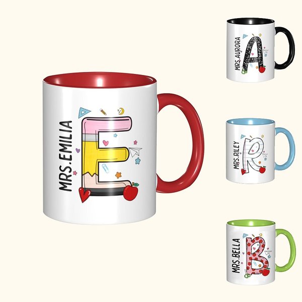 Lápiz personalizado Manzana Cuaderno Papel Elementos Divertido Letra Inicial 11oz Taza de Cerámica con Nombre Apreciación Regreso a la Escuela Regalo 