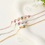 Bracelet Personnalisé avec 1-6 Pierres de Naissances et Noms Gravés Cadeau Noël Anniversaire pour Maman Grand-Mère Famille
