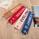 Personalised Embroidered Name Travel Felt Keychain with Engraved Text Ring Birthday Anniversary Gift for Traveller