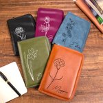Personalised Birth Flower Name Leather Notebook Organizer with Notebook and Pen Storage Travel Accessory Birthday Gift for Travel Lovers