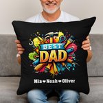 Personalised Best Dad Repair Tool Throw Pillow Cover with 1-8 Kid Names Father's Day Birthday Gift for Dad Grandpa