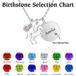 Gepersonaliseerde Fantasie Eenhoorn Ketting met Geboortesteen Bedel en Gegraveerde Naam Schijf Verjaardagscadeau voor Vrouwen Meisjes