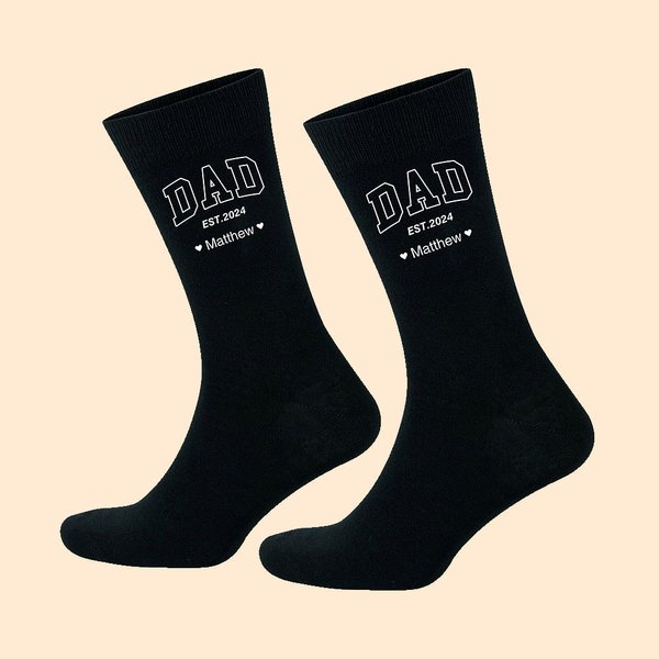 Personalized Dad Papa Daddy Grandpa Soft 100% Cotton Crew Socks with 1-12 Kid's Name and Year Father's Day Birthday Gift for Men