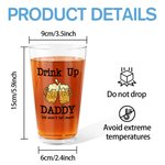Gepersonaliseerd Drink Up Daddy We Won't Tell Mam Fist Bump 16oz Bierglas met 1-4 Kindernamen en Tekst Vaderdag Verjaardagscadeau voor hem