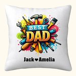 Personalised Best Dad Repair Tool Throw Pillow Cover with 1-8 Kid Names Father's Day Birthday Gift for Dad Grandpa