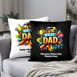 Personalised Best Dad Repair Tool Throw Pillow Cover with 1-8 Kid Names Father's Day Birthday Gift for Dad Grandpa