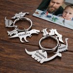 Porte-clés Dinosaure Personnalisé avec 1-10 Noms Gravés sur Breloques Cadeau de Fête des Pères pour Papa Grand-père