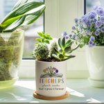 Personalisierter Blumentopf Pflanztopf mit Buchensockel 1-6 Geburtsblume Weltlehrertag Graduierung Wertschätzung Geschenk für Lehrer