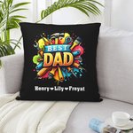Personalised Best Dad Repair Tool Throw Pillow Cover with 1-8 Kid Names Father's Day Birthday Gift for Dad Grandpa