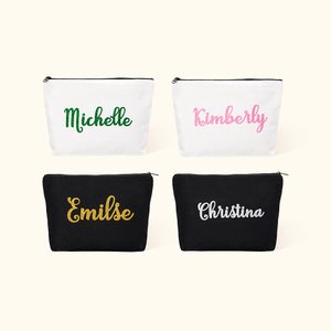 Personalized Canvas Makeup Bag with Glitter Name Portable Travel Accessory Birthday Wedding Gift for Women