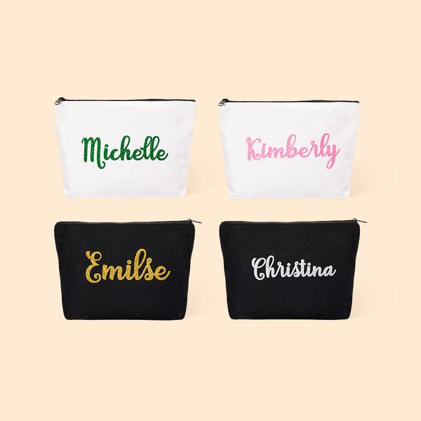 Trousse de Maquillage Portable en Toile Personnalisée avec Nom Pailleté Accessoire de Voyage Cadeau Anniversaire Mariage pour les Femmes