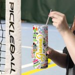 Vaso personalizado de 20oz con pajita y cepillo para limpiarlo Regalo de cumpleaños para aficionado al Pickleball Amante del deporte