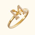 Personalised Gemstone Setting Twig Leaves Initial Ring Engagement Bridal Anniversary Birthday for Her