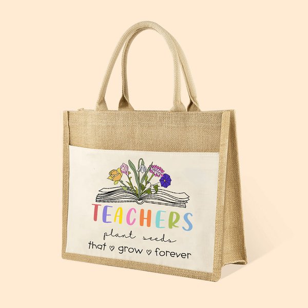 Personalised Teachers Plant Seeds 1-6 Birth Flowers Jute Bag Teacher's Day Gratitude Graduation Gift for Teacher