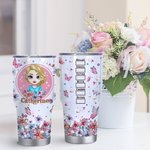 Personalised Pink Cartoon Girl Floral Butterfly 30oz Tumbler with Name Birthday Bridesmaid Gift for Women
