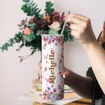 Personalisierte Blume Schmetterling 20oz gerade Skinny Becher mit Namen und Stroh Geburtstag Brautjungfer Geschenk für Frauen