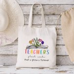 Personalized Teachers Plant Seeds 1-6 Birth Flowers Canvas Tote Bag Teacher's Day Gratitude Graduation Gift for Teacher