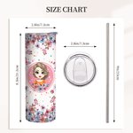 Personalisierte Blume Schmetterling 20oz gerade Skinny Becher mit Namen und Stroh Geburtstag Brautjungfer Geschenk für Frauen
