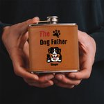 Personalised The Dog Cat Father Food-Grade Stainless Steel 6oz Whiskey Flask with Leather Cover and Name Father's Day Gift for Dad Pet Lover