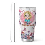 Personalised Pink Cartoon Girl Floral Butterfly 30oz Tumbler with Name Birthday Bridesmaid Gift for Women