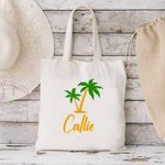 Personalised Beach Fun Sunglasses Coconut Palm Canvas Tote Bag with Name Large Capacity Travel Vacation Gift for Women