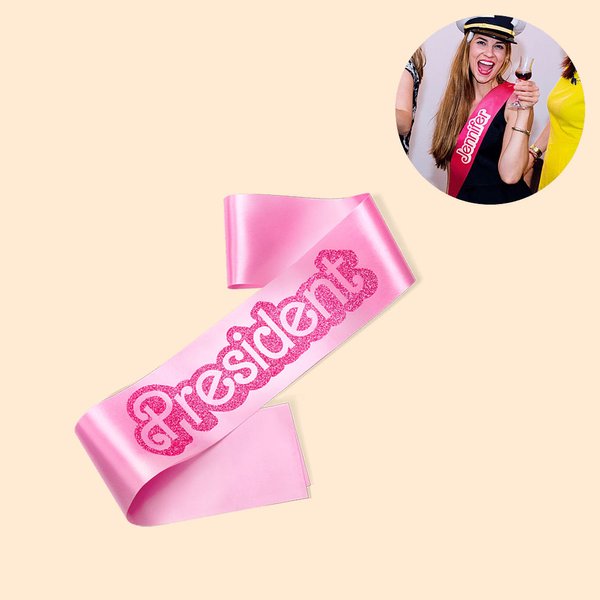 Personalized Pink Curved Font Glitter Sash with Name Bachelorette Wedding Birthday Party Decoration Gift for Fashion Doll Fan