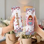 Personalisierte Blume Schmetterling 20oz gerade Skinny Becher mit Namen und Stroh Geburtstag Brautjungfer Geschenk für Frauen
